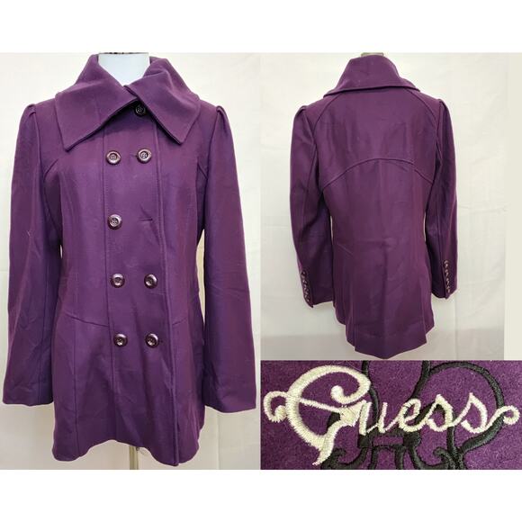 Guess Jackets & Blazers - Guess Wool Blend Peacoat Women's Large Petite Purple Double Breasted #Z5447